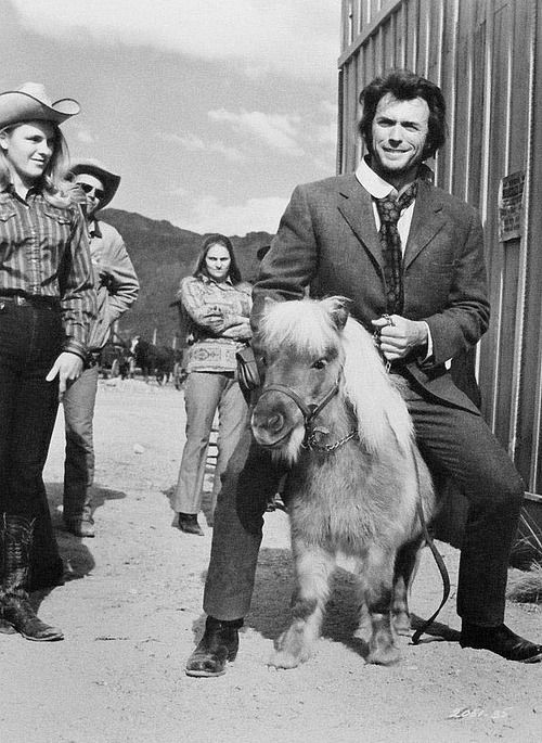 Clint-Eastwood-rides-a-rare-miniature-pony-on-the-set-of-Joe-Kidd-1972.